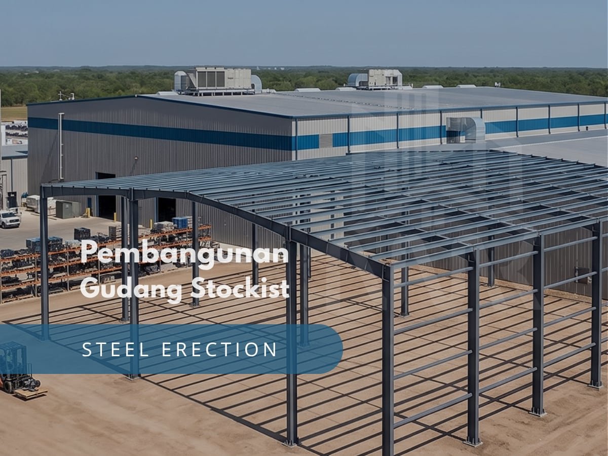 Steel frame of a stockist warehouse during steel erection