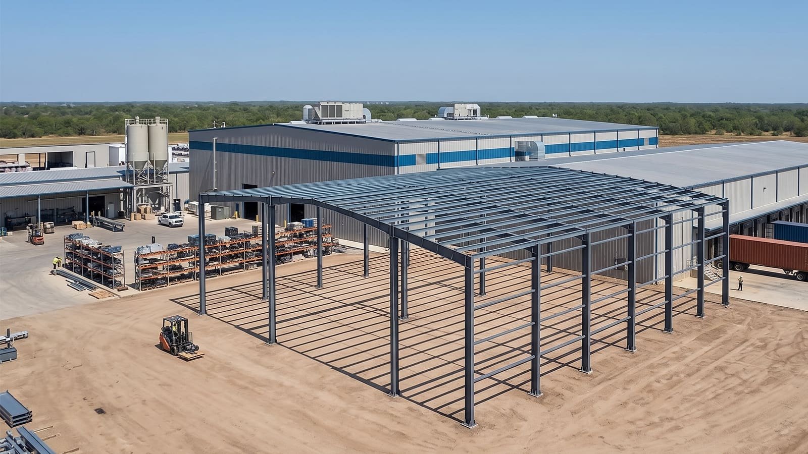 Warehouse steel structure work by PT Nindira Mitra Konstruksi
